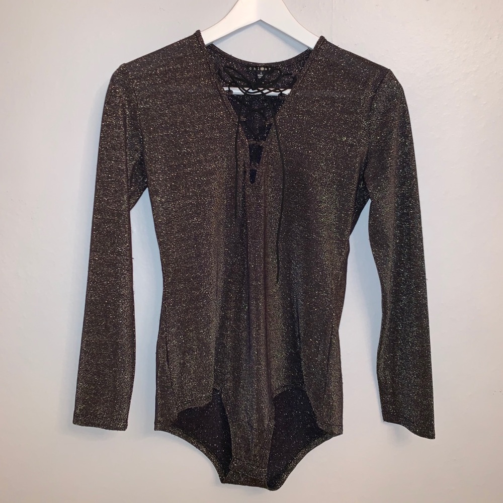 Gold / shimmer metallic lace up bodysuit